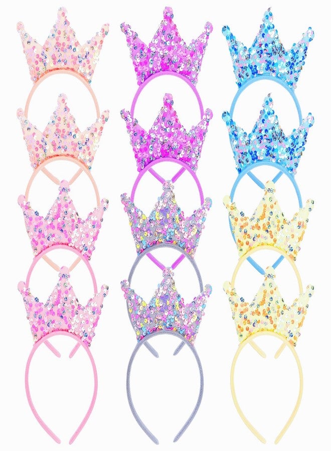 Acshio 12 Pack Crown Headband, Glitter Sequin Crown Headband, Shiny Tiaras and Crowns Hair Accessories for Birthday Party, Gifts - Image 1